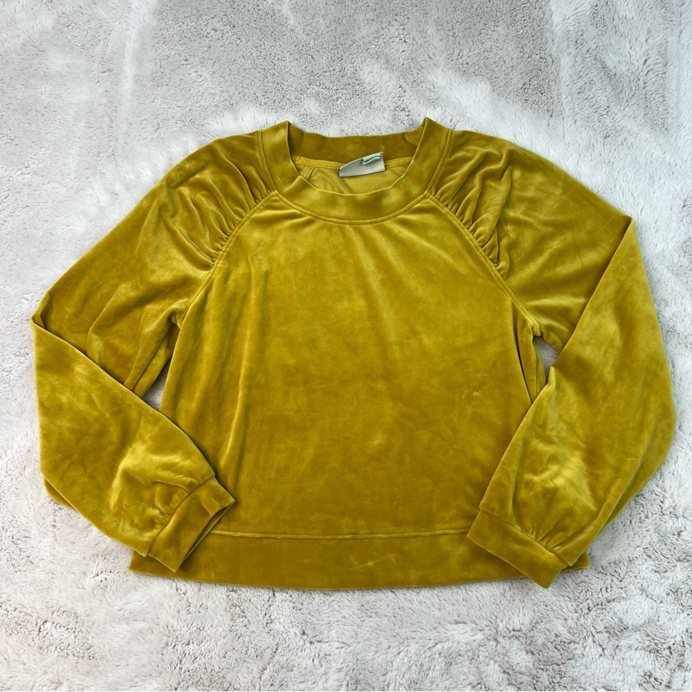 Anthropologie Saturday Sunday Mustard Yellow Velour Velvet Sweater Size Small - Picture 5 of 12